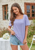 Summer Women Casual Square Neck Soild Color Short-Sleeved Casual T-Shirt