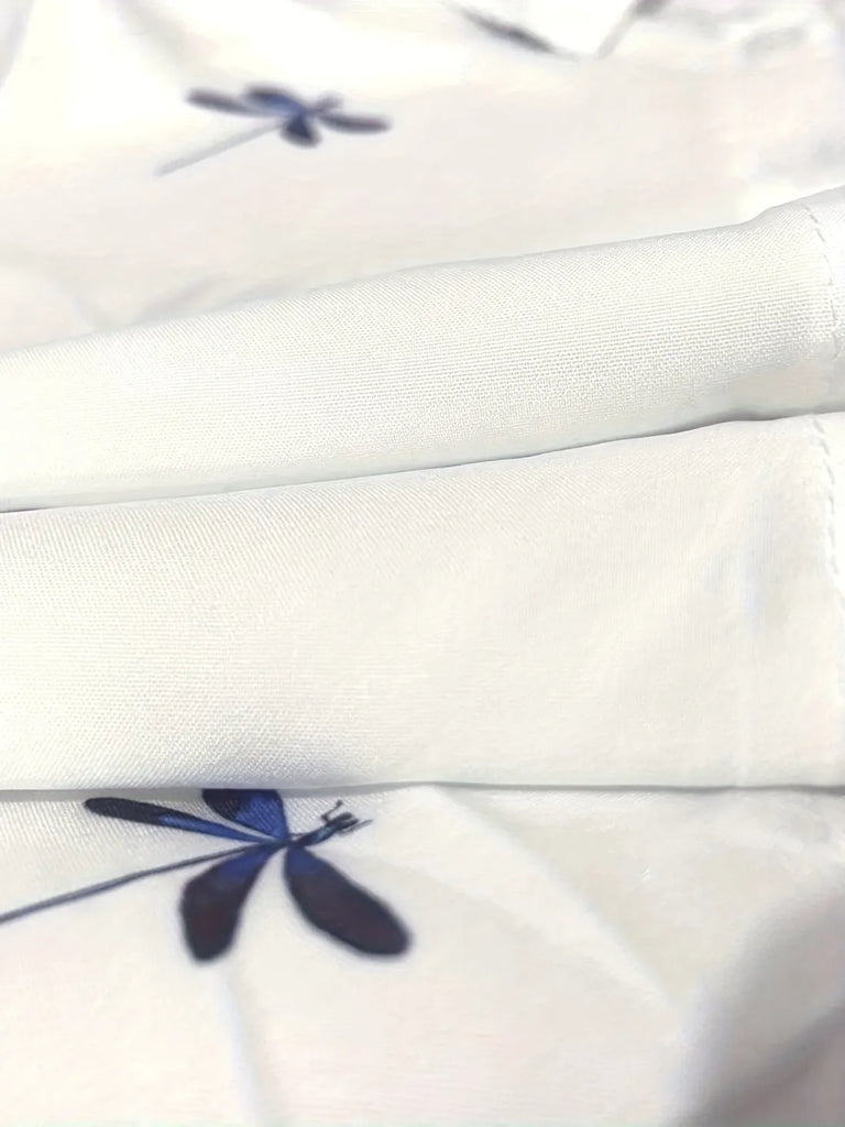 Women Fashion Dragonfly Print Lapel Long Sleeve Shirt