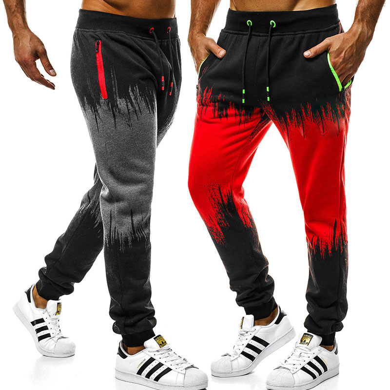 Men Casual Contrast Color Pocket Patchwork Drawstring Sports Pants