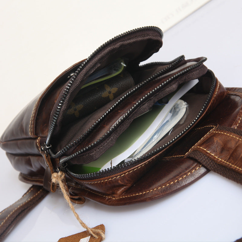 The manufacturer a sells men's casual chest bag leather wax Leather Shoulder Satchel Bag retro casual