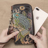 Handmade Cowhide Retro Long Leather Carving Craft Wallet