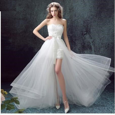 Sexy Detachable Skirt Mermaid Tulle Lace Appliques Short Wedding Dress 2021 New Wedding Dresses
