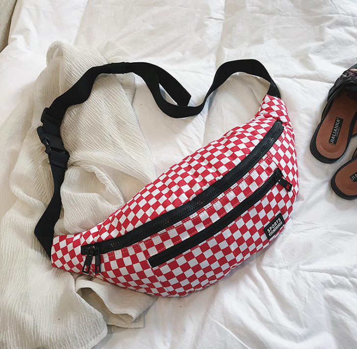 Ulzzang checkerboard ins Harajuku retro port wind street pat bag men and women couple pockets canvas chest bag