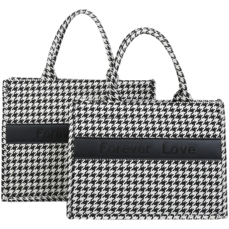 Houndstooth Tartan Large Capacity Shoulder Tote Bag