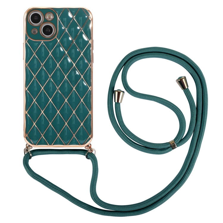 For iPhone 14 Electroplating Lambskin Lanyard Phone Case(Grey)