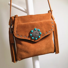 Women's Fleece Vintage Floral Fringe Crossbody Bag