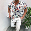 Men Fashion Colorblock 3d Print Lapel Short Sleeve Slim Shirt