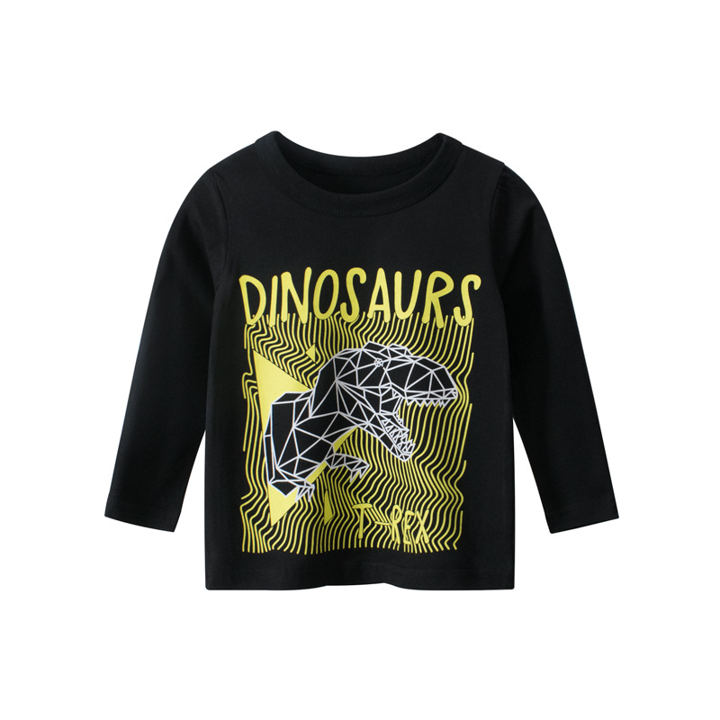Boys Casual Cartoon Dinosaur Round Neck Long-Sleeved T-Shirt