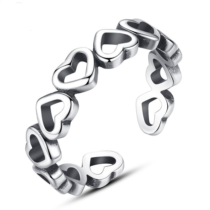 Fashion Hollow Hearts Design Luxury 925 Silver Adjustable Ring
