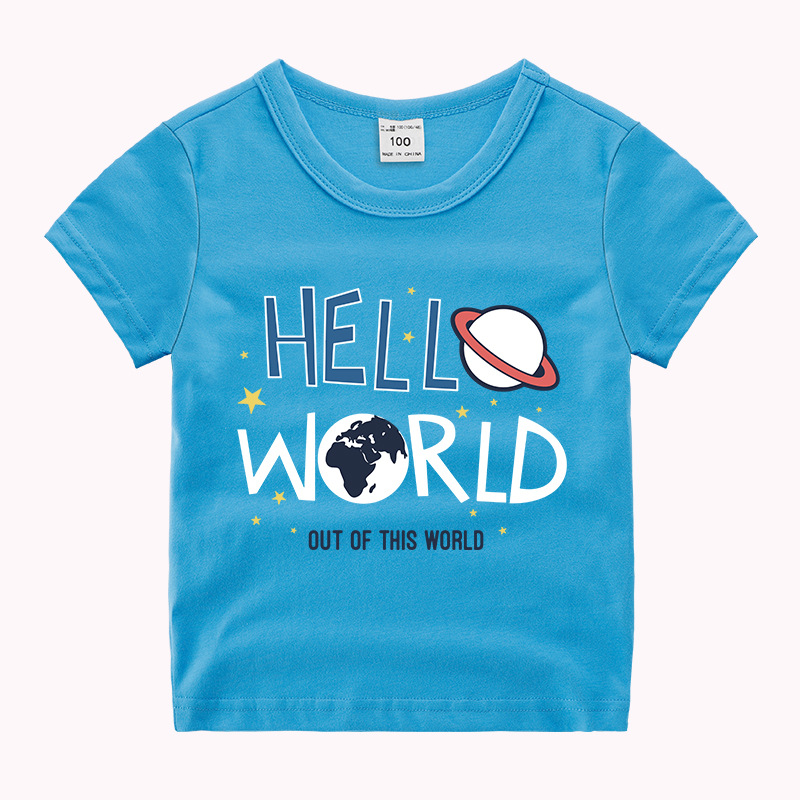 Boys Basic Round Neck Short Sleeve Cartoon Star Letter Pattern T-Shirt