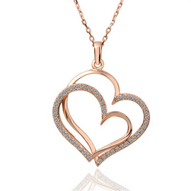 Double Heart Rose Gold Plated Copper Women Fashion Necklace