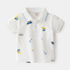 Kids Boys Cute Cartoon Dinosaur Coconut Tree Car All Over Print Lapel Short Sleeve T-Shirt