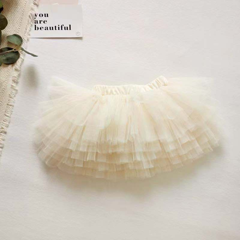 Kids Girls Sweet Solid Color Elastic Mesh Fluffy Skirt