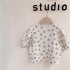 Girls Basic Puff Sleeve Single-Breasted All Over Print Blouse