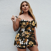 Women Plus Size Vacation Floral Printed Split Boxer Swimsuit
