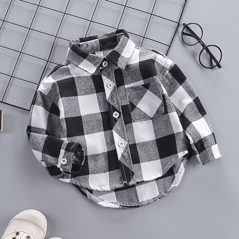 Boys Fashion Patchwork Plaid Shirt