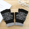 Men Winter Snowflake Pattern Warm Fingerless Knit Gloves