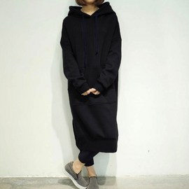 Women Long Sleeve Hooded Sweatshirt-Style Casual Dress