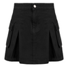 Women Denim Solid Color High Waist Pocket Pleated Skirt