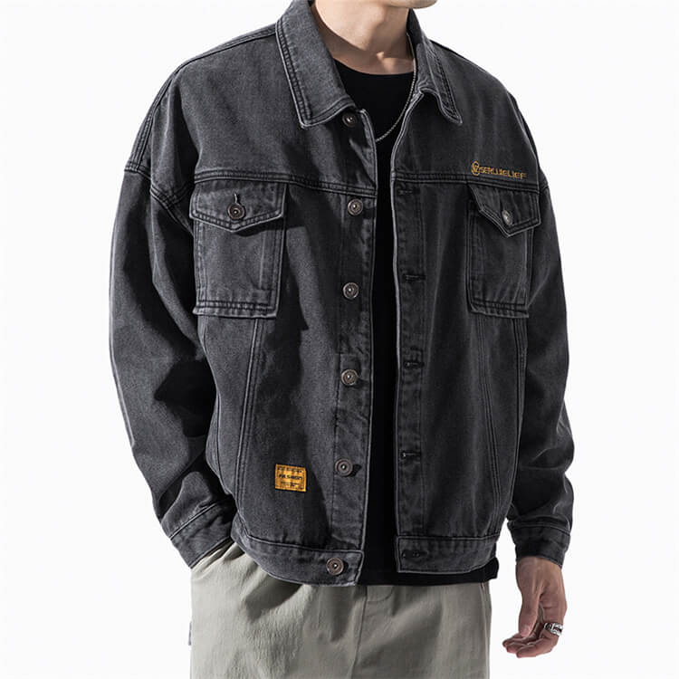 Men Fashion Letter Embroidery Loose Denim Jacket