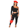 Women Solid Color One Shoulder Top And Cutout Pants Fashionable Casual Two-Piece Set