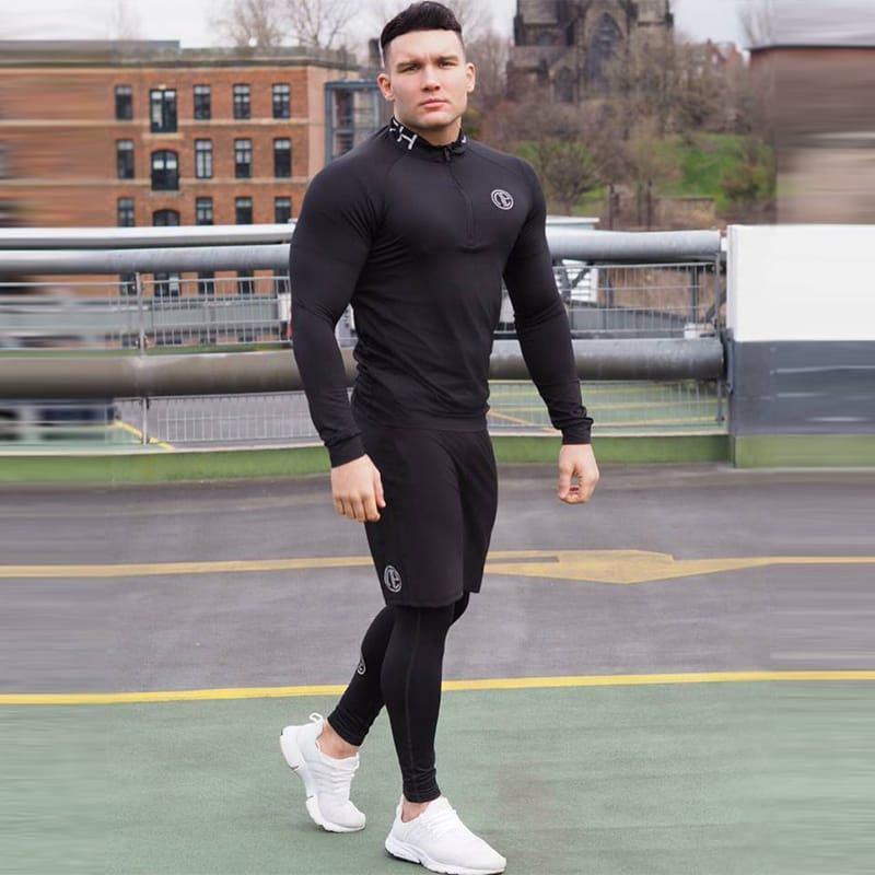 Men Fashionable Letter Printed Tight Top And Bottom Three Piece Set