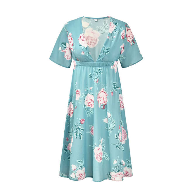 Chiffon Flower Printing Short Stretch Maternity Dress