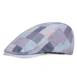Women Block Color Plaid Pattern Peaked Cap