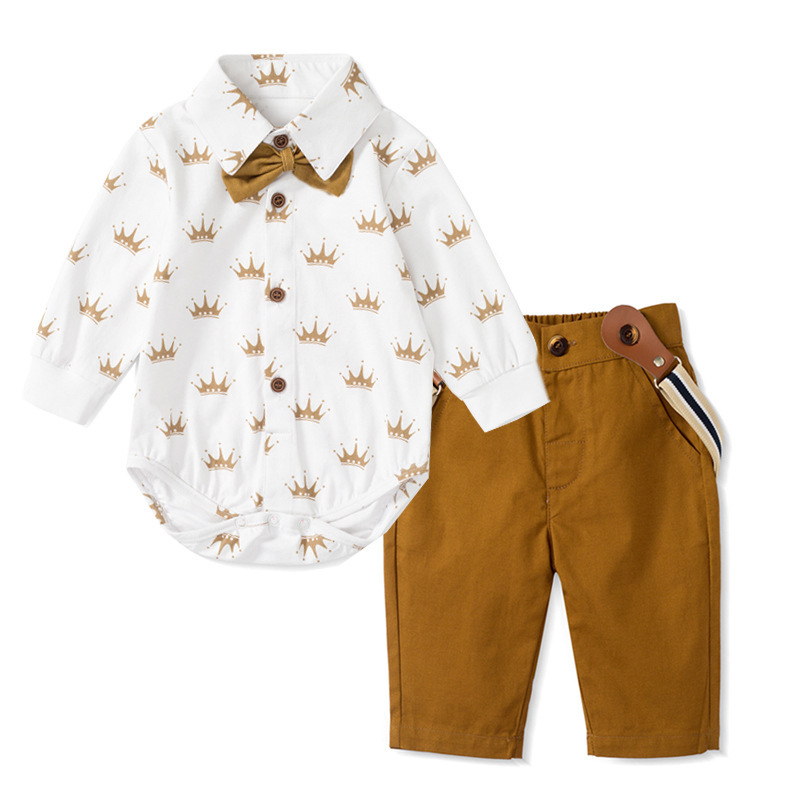Baby Boy Long-Sleeved Trousers Triangle Romper Set