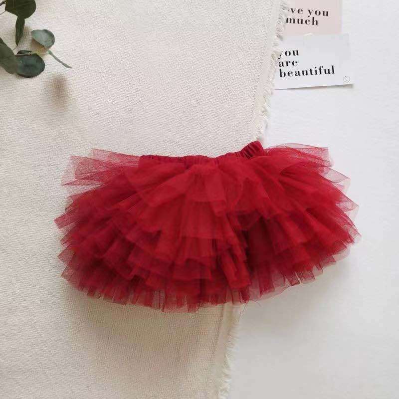 Kids Girls Sweet Solid Color Elastic Mesh Fluffy Skirt