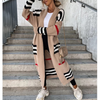 Autumn Winter Long Cardigan Striped Women Knitted Sweater Coat