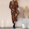 Fashion Women Long Sleeve Leopard Tie Mid Length Dress