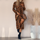 Fashion Women Long Sleeve Leopard Tie Mid Length Dress