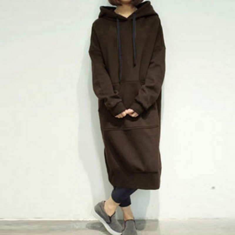 Women Long Sleeve Hooded Sweatshirt-Style Casual Dress