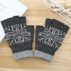 Men Winter Snowflake Pattern Warm Fingerless Knit Gloves