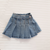 Kids Girls Sweet Solid Color Elastic Denim Pleated Skirt