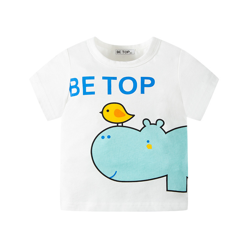 Kids Boys Cute Cartoon Animal Round Neck Short-Sleeved T-Shirt
