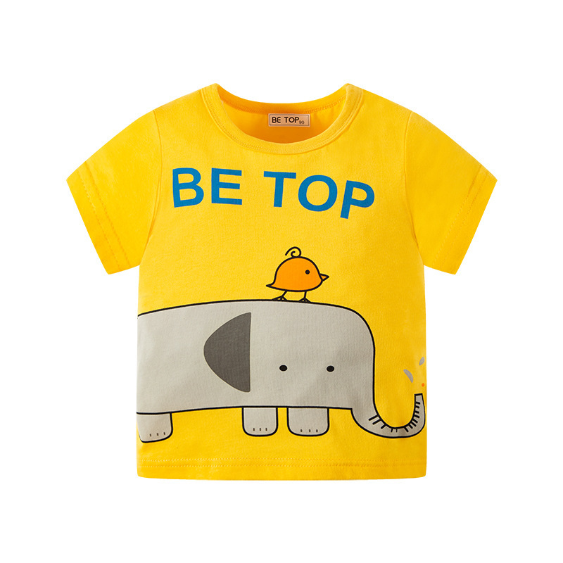 Kids Boys Cute Cartoon Animal Round Neck Short-Sleeved T-Shirt