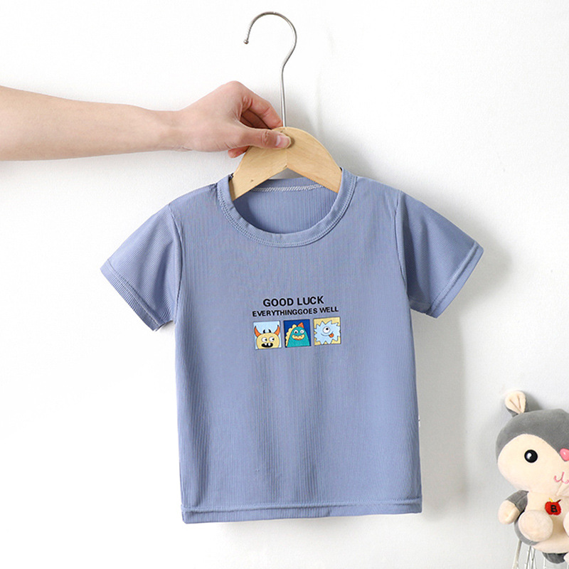 Kids Cute Cartoon Pattern Round Neck Short Sleeve Loose T-Shirt