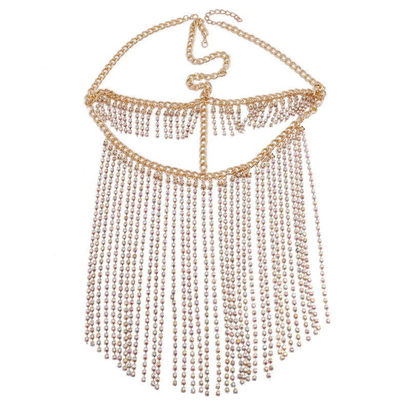 Women'S Fashion Nightclub Party Show Rhinestone Tassel Head Chain Neck Chain