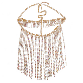 Women'S Fashion Nightclub Party Show Rhinestone Tassel Head Chain Neck Chain