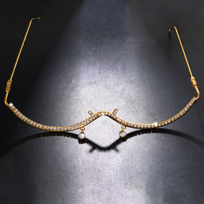 Fashion Water Drop Rhinestone Lensless Glasses Frame