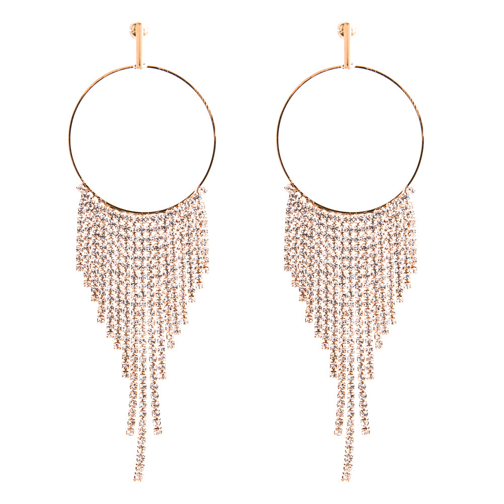 Fashion Rhinestone Decor Tassel Earrings