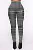 Women Casual Plaid Pattern High Waist Skinny Pants