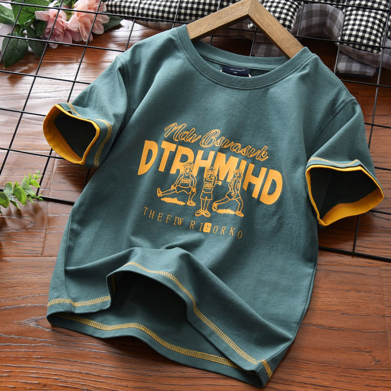 Boys Fashion Letter Figure Pattern Casual T-Shirt