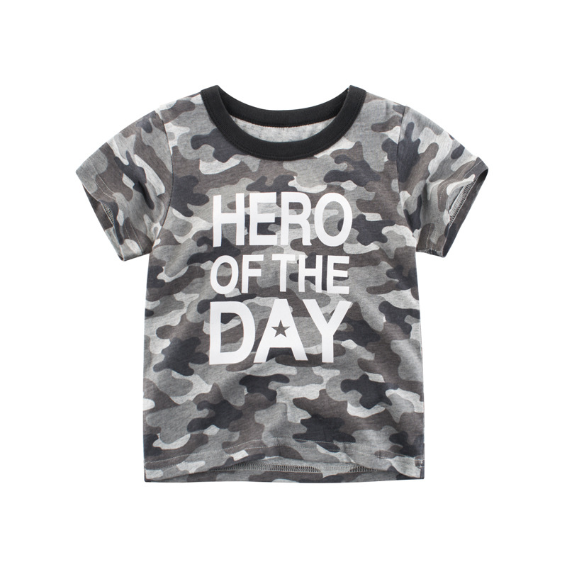 Boys Basic Camouflage Letter Round Neck Short-Sleeved T-Shirt