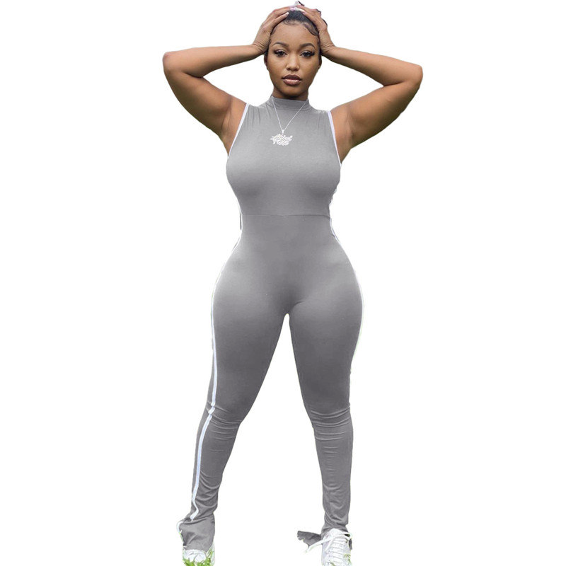 Women Fashion Color Blocking Sleeveless Jumpsuits