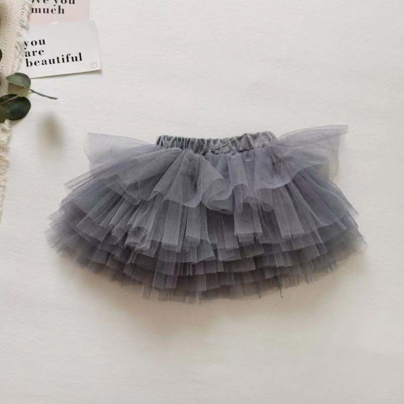 Kids Girls Sweet Solid Color Elastic Mesh Fluffy Skirt