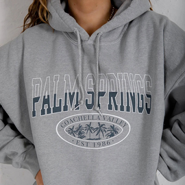 Women Letter Print Vintage Gray Warm Hoodies