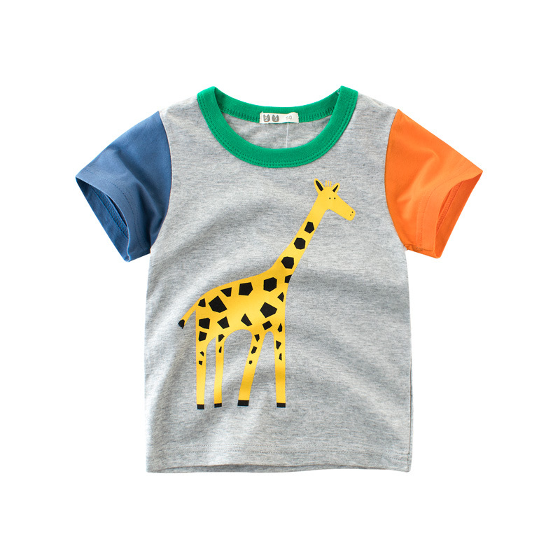 Boys Casual Cute Round Neck Short Sleeve Cartoon Animal Pattern T-Shirt